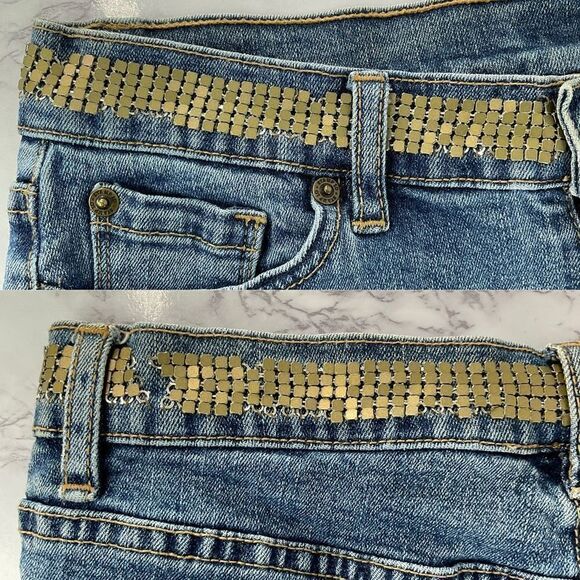 Stamp 10 Blue Metal Detail Custom Cutoff Shorts 4 - Picture 3 of 6